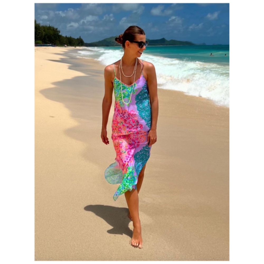 Lilly Pulitzer - Bellalyn Satin Midi Slip Dress in Sunshine Vibes Engineered | L
